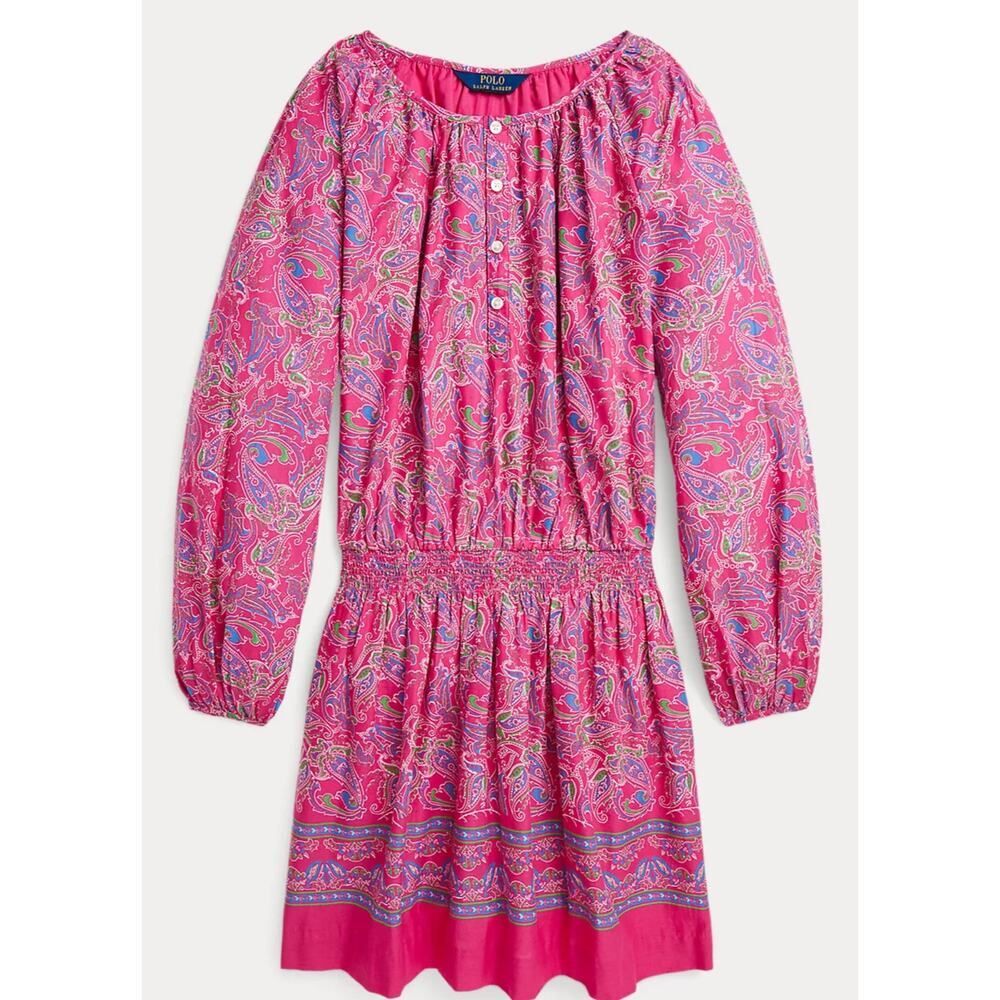 Polo Ralph‎ Lauren Girls Pink Paisley Cotton Batiste Dress Size 16